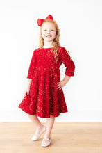 Load image into Gallery viewer, Red Velvet Sequin Dress - littlelightcollective