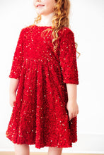 Load image into Gallery viewer, Red Velvet Sequin Dress - littlelightcollective
