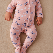 Load image into Gallery viewer, Pink Butterfly Daisy Bamboo Zipper Footie - littlelightcollective
