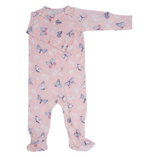 Load image into Gallery viewer, Pink Butterfly Daisy Bamboo Zipper Footie - littlelightcollective