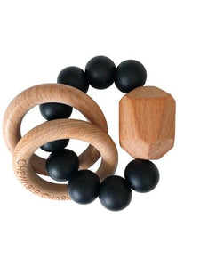 Chewable Charm - Hayes Silicone + Wood Teether Ring - Black - littlelightcollective