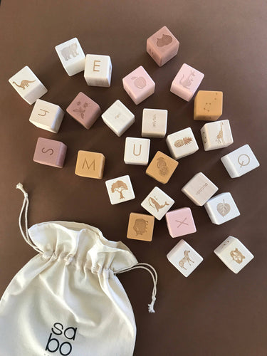 English Alphabet Block Set of Cubes for Children Wooden Toy - littlelightcollective