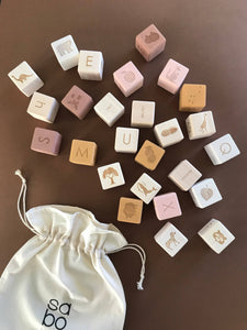 English Alphabet Block Set of Cubes for Children Wooden Toy - littlelightcollective