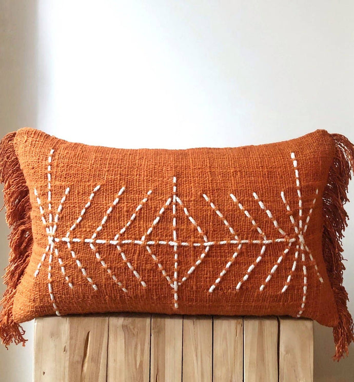 Boho Cushion Cover / Throw Pillow - Brick Arrow Fringe - littlelightcollective