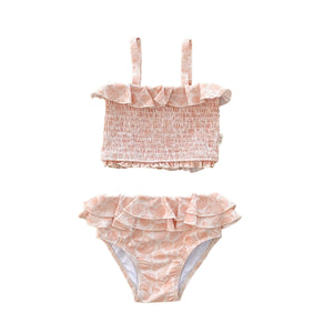 Shirred Two Piece Swimsuit- Peach Seashell - littlelightcollective