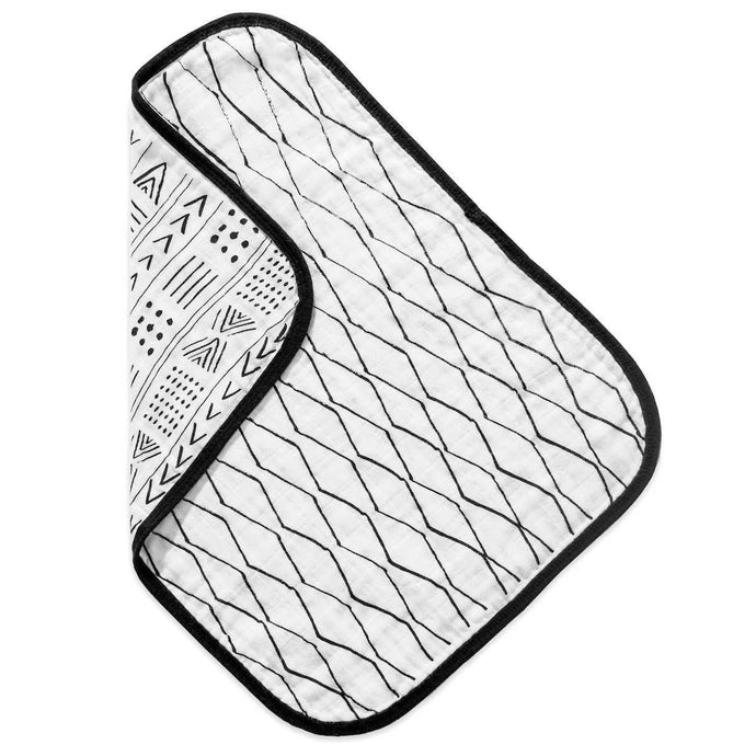 Modern Burlap - 4 Layer Organic Burp Cloth - Reversible Mud Cloth + Moroccan - littlelightcollective