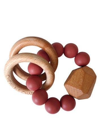 Chewable Charm - Hayes Silicone + Wood Teether Ring - Dusty Cedarwood - littlelightcollective