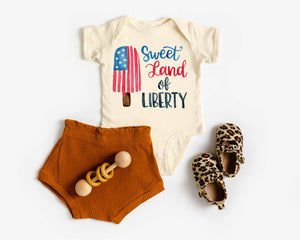 4th of July Sweet Land of Liberty Natural Baby Bodysuit - littlelightcollective