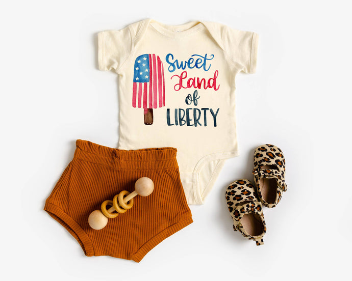 4th of July Sweet Land of Liberty Natural Baby Bodysuit - littlelightcollective