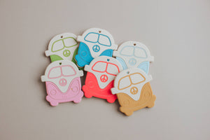 Three Hearts Modern Teething Accessories - Silicone Teether - Peace Vintage Bus - littlelightcollective