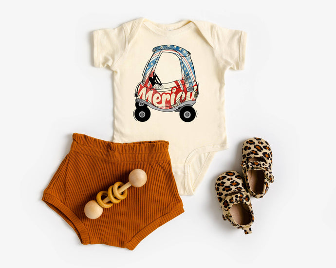 4th of July Merica Car Buggy Natural Color Baby Bodysuit - littlelightcollective