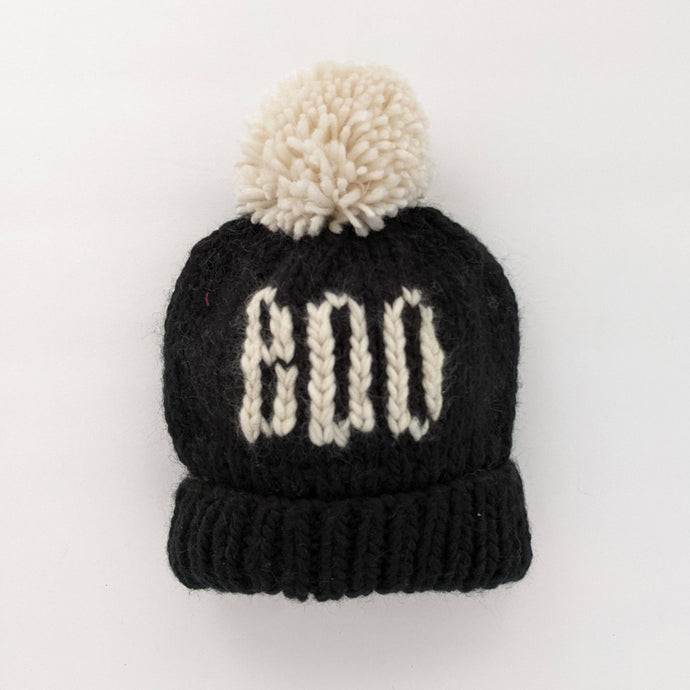 BOO Black Hand Knit Halloween Beanie Hat - littlelightcollective