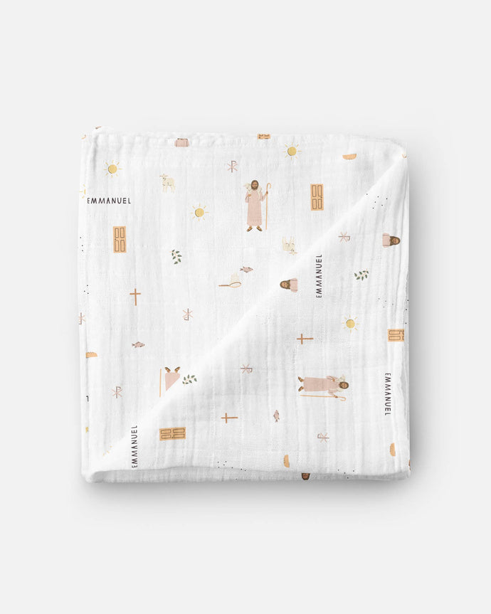 Catholic Muslin Swaddle Baby Blanket: Jesus Blanket - littlelightcollective