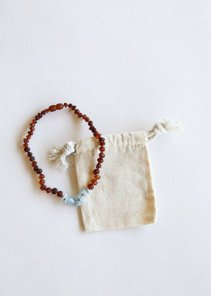 CanyonLeaf - Kids: Raw Cognac Amber + Raw Amazonite || Necklace - littlelightcollective
