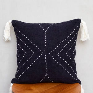 Boho Cushion Cover/Throw Pillow - Black Geometric Tassel - littlelightcollective