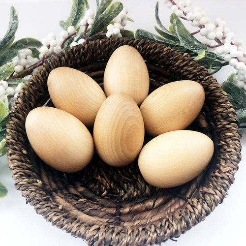 Wood and natural - 6 Wooden Eggs - littlelightcollective