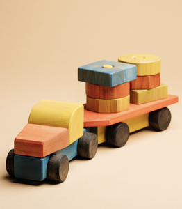 Wooden Truck With A Trailer Sorter Pyramid Painted - littlelightcollective