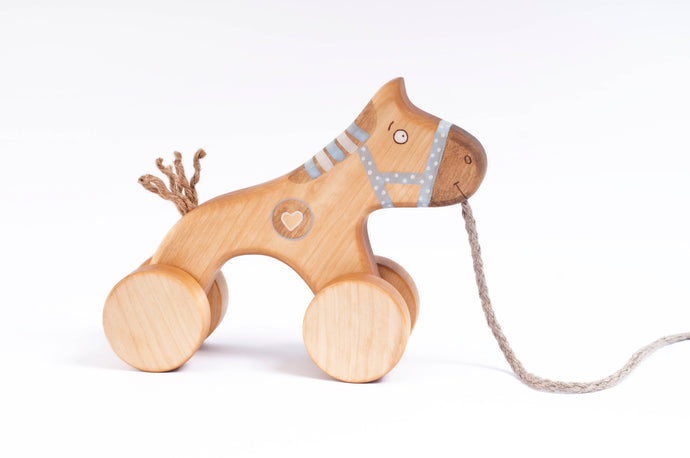 Friendly Toys - Pull Toy Blue Horse - littlelightcollective