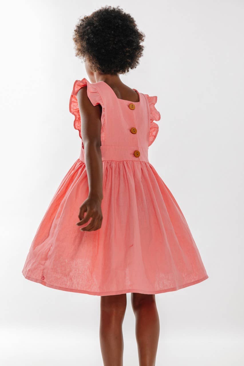 Linen Pinafore Dress in Guava - Pink 6-12 Months