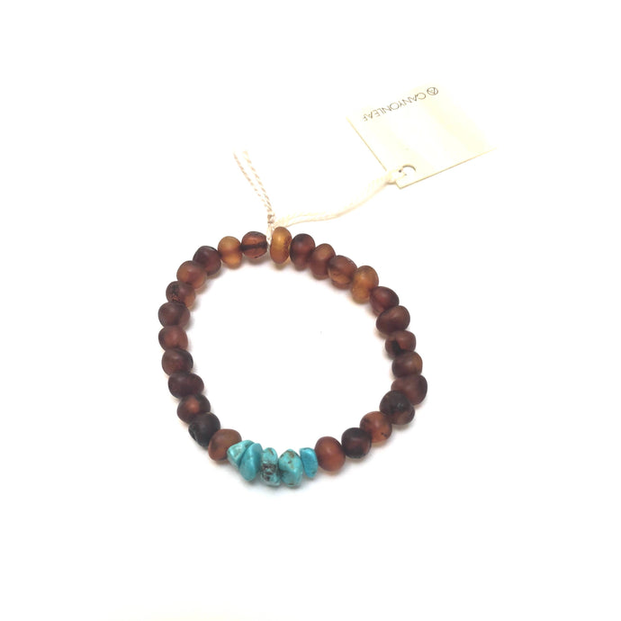 CanyonLeaf - Adult: Raw Cognac Amber + Raw Turquoise Howlite - littlelightcollective