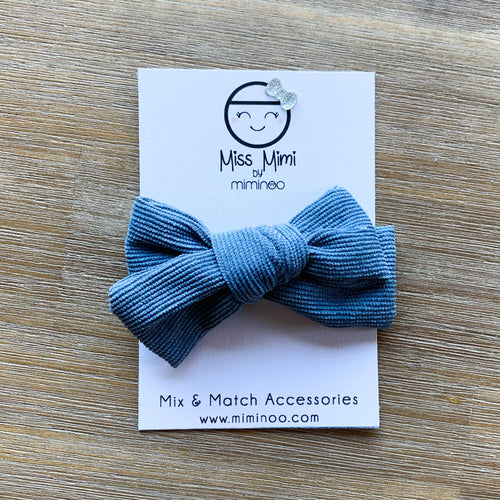 Miss Mimi by Miminoo - Corduroy Hair Bow Greyish Blue - littlelightcollective