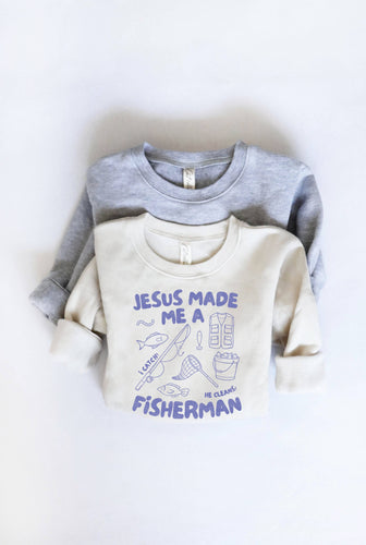 JESUS MADE ME A FISHERMAN Toddler Unisex Graphic Sweatshirt - littlelightcollective