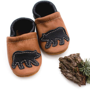 Leather Baby Moccs Shoes Black Bear littlelightcollective