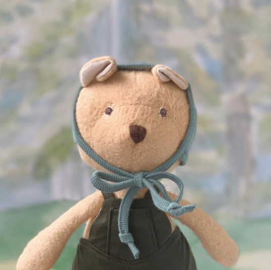 Nicholas Bear in Picnic Overalls and Bonnet - littlelightcollective