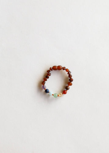 CanyonLeaf - Kids: Raw Cognac Amber + Chakra Crystals Bracelet - littlelightcollective