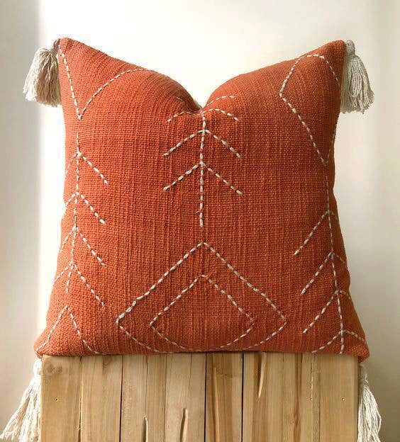 Boho Cushion Cover Cotton Throw Pillow Brick Fern Tassel