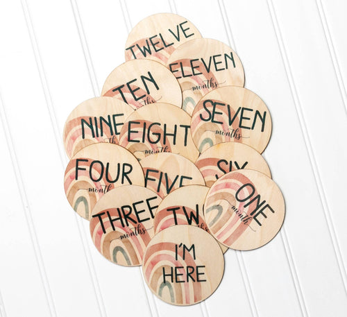 Mumsy Goose - Rustic Wood Baby Milestone Disc Rainbow - littlelightcollective