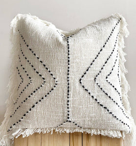 Boho Cushion Cover / Throw Pillow - Cream Geometric Fringe - littlelightcollective