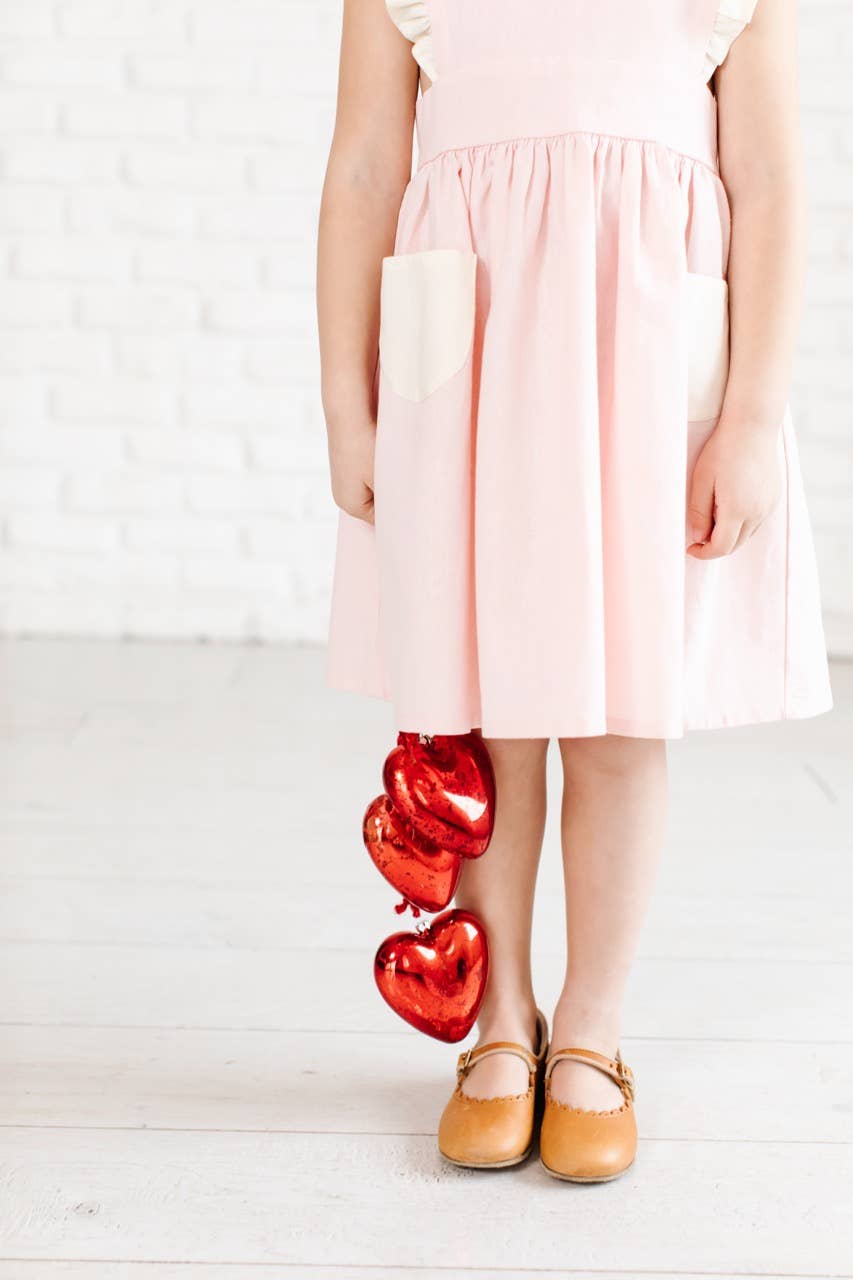 Strawberries & Cream Linen Pinafore Dress in Strawberry and Cream 5/6 Strawberries & Cream Linen Pinafore Dress in Strawberry and Cream 5/6