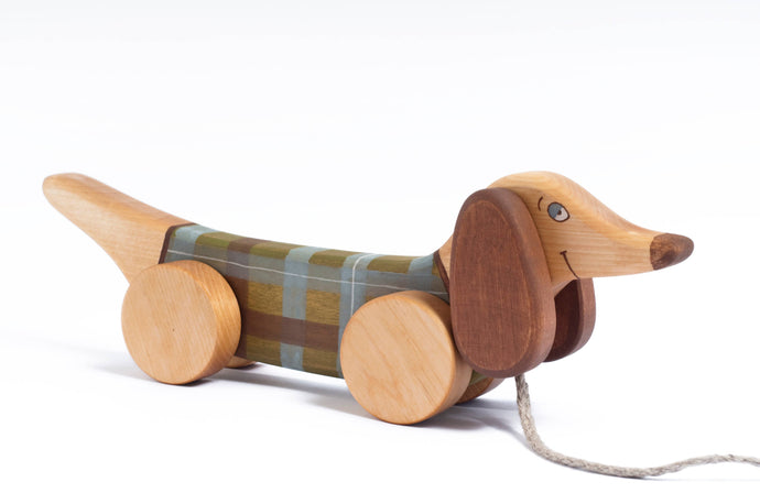 Friendly Toys - Pull Toy Green Sausage Dog - littlelightcollective