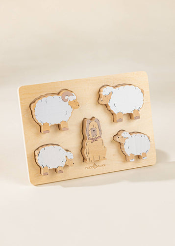 Set of 5 Sheperd Animals on Wooden Plate - littlelightcollective
