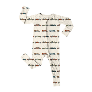 Bamboo Convertible Foot Romper- Vintage Racers - littlelightcollective