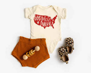4th of July God Bless America Natural Color Baby Bodysuit - littlelightcollective