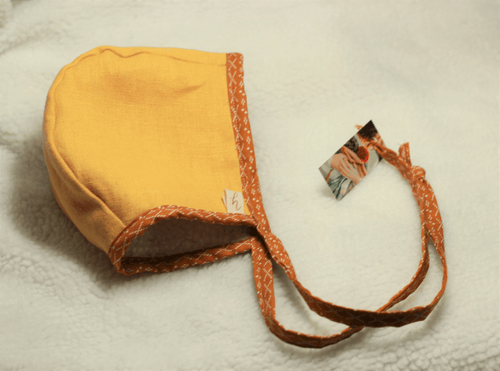 Harvest / Mustard Linen Baby Bonnet - littlelightcollective