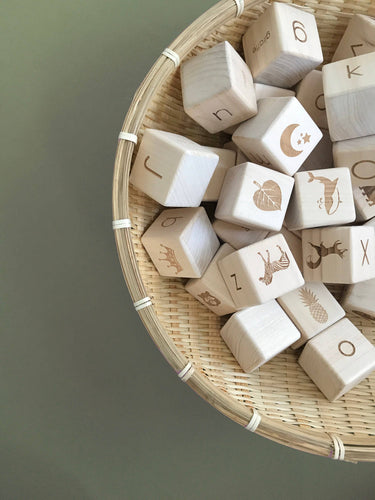 English Alphabet Block Set of Cubes for Children Wooden Toys - littlelightcollective