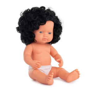 Baby Doll Caucasian Curly Black Haired Girl 15" (polybag) - littlelightcollective