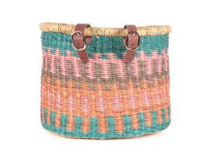 KAKUM: Handcrafted Peach & Turquoise Oblong Bike Basket - littlelightcollective