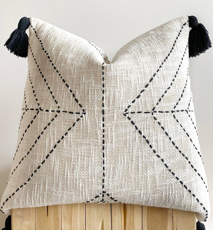 Boho Cushion Cover / Throw Pillow - Geometric Black Tassel - littlelightcollective