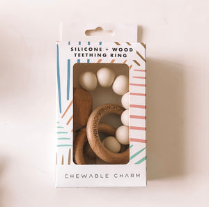 Chewable Charm - Hayes Silicone + Wood Teether Ring - Mustard Yellow - littlelightcollective