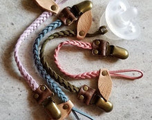 Load image into Gallery viewer, Braided Leather Pacifier / Toy Clip multicolors - littlelightcollective