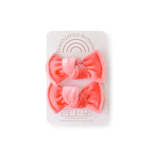 Load image into Gallery viewer, Knot Pigtails // Living Coral Velvet Bows - littlelightcollective