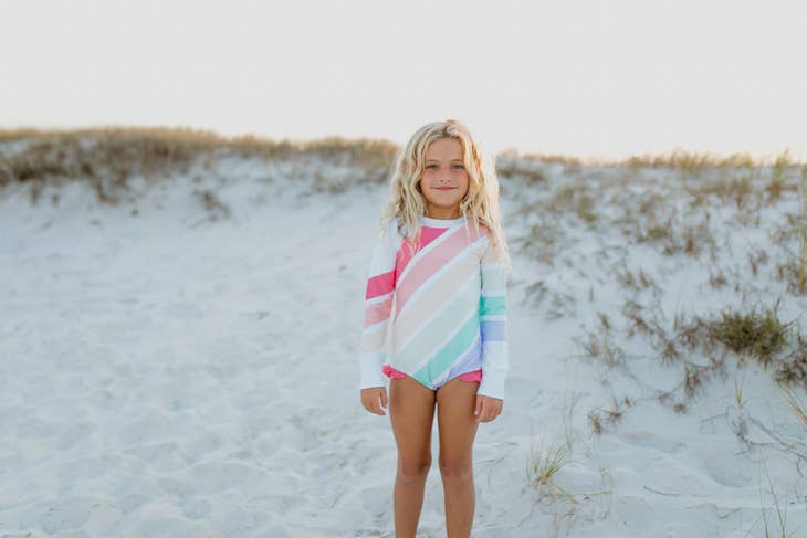 Pastel Rainbow Stripe Rash Guard Swimsuit littlelightcollective