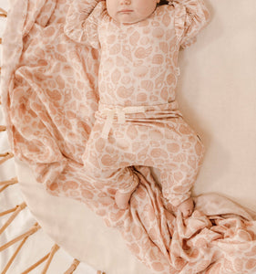 Organic Long Sleeve Ruffle Suit- Pink Dust Seashell - littlelightcollective