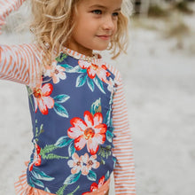 Load image into Gallery viewer, Peach Stripe Rash guard Swimsuit - littlelightcollective