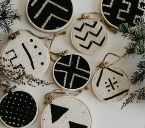 Boho Chic Authentic African Mudcloth Ornament Set - littlelightcollective