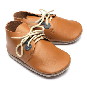 Leather Baby Moccs - Derby Caramel/Navy - littlelightcollective
